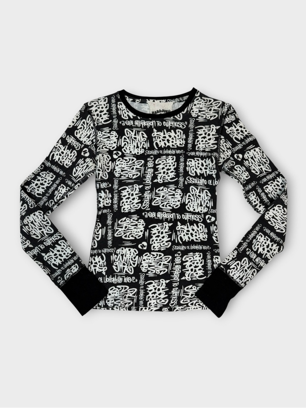 Harajuku Lovers Gwen Stefani Graffiti Print Thermal Long Sleeve Top Black White